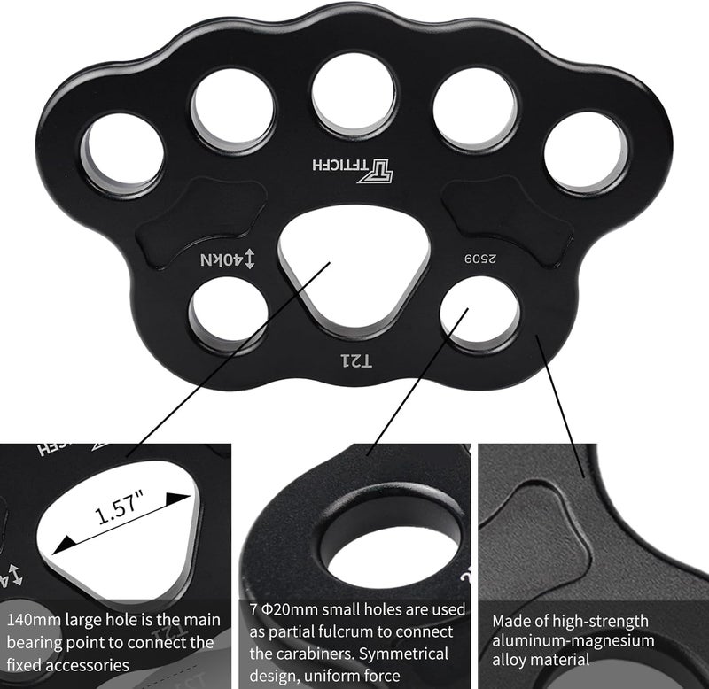 TFTICFH 30kN/40kN Rigging Plate Aluminum Anchor Multiplier Plate, 4 Holes Force Divider Plate Bear, Climbing Descender Gear for Hammock Firefighting Arborist Rock Climbing Rescue Cave Yoga - Image 4
